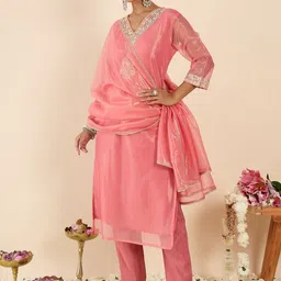 Indo Era Women Ethnic Motifs Embroidered Regular Kurta with Trousers & With Dupatta-image-75