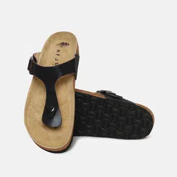 HF JOURNEY Women Leather T-Strap Flats with Buckles image 3