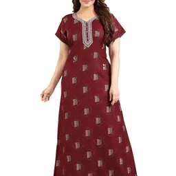 TRUNDZ Women Abstract Printed V-Neck Maxi Nightdress-picture-17