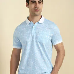 Allen Solly Men Floral Printed Polo Collar Cotton T-shirt-picture-37