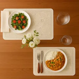 YELONA 2Pcs Beige & Grey Patterned Waterproof Heat-Resistant Anti-Slip Table Placemats image 5