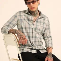 Bushirt Men Classic Tartan Checks Opaque Checked Casual Shirt-image-86