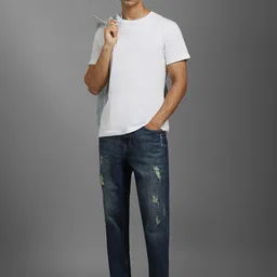 Louis Philippe Jeans Men Navy Blue Cotton Low Distress Heavy Fade Jeans image 5