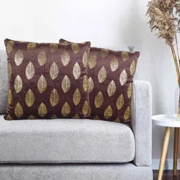 Vinayaka Fab Brown And Gold-Toned 2 Pieces Floral Printed Velvet Square Cushion Covers-image-87