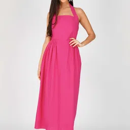 Luxe Weaves Halter Neck Fit & Flare Maxi Dress-picture-25