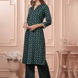 BulBul Women Ethnic Motifs Printed Mandarin Collar Regular Pure Rayon Kurta & Palazzos image 3