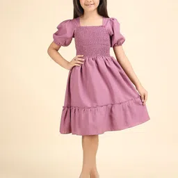 STARWORD Girls Cotton Puff Sleeve Fit & Flare Dress-picture-3