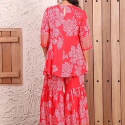 DEEBACO Floral Printed Tunic & Sharara Co-Ord Set image 3