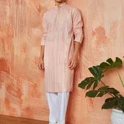 VASTRAMAY Striped Embroidered Thread Work Jacquard Straight Kurta image 4