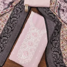 SHADOW & SAINING Floral Embroidered Sequinned Roman Silk Unstitched Dress Material-picture-31