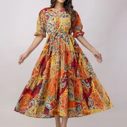 Aawari Ethnic Motifs Print Fit & Flare Midi Dress-image-4