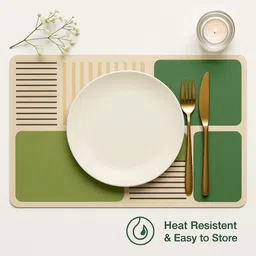 Myntra Elegant Homes 2Pcs Green & Beige Patterned Waterproof Anti-Slip Table Placemats image 5