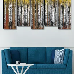 SAF Mustard 5 Pieces Wood Trees Wall Art-image-7