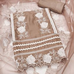 SHADOW & SAINING Floral Embroidered Thread Work Organza Unstitched Dress Material-picture-21