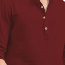 EdinWolf Men Solid Mandarin Collar Roll Up Sleeves Above Knee Kurta image 2