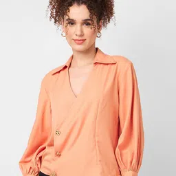 Iti Shirt Collar Solid Overlap Shirt Style Top-picture-20