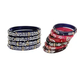 SOMIL Women Set of 40 Blue Glass Bangle-image-35