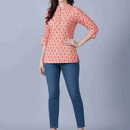MARC LOUIS Botanical Shirt Collar Pure Cotton Kurti-image-31