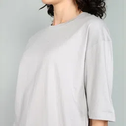 BEING WANTED Women Grey Pure Cotton Tshirts image 5