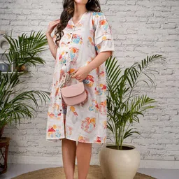 angloindu Floral Print Satin Maternity A-Line Dress image 3