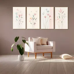 nestroots Elegant Floral Beige & Pink 4 Pieces Canvas Wall Paintings-image-6
