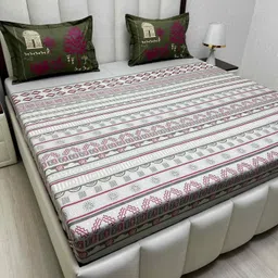 Pure Decor lifestyle Green & Grey Ethnic Motifs 300 TC King Bedsheet Set- 2.74 m x 2.74 m-picture-18