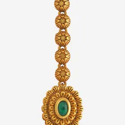 kushal's fashion jewellery Kushal's Fashion JewelleryRuby Gold-Plated Antique Maang Tikka Head Jewellery image 3