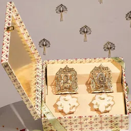 Art Street Laxmi Ganesh Idol and Laxmi Charan with Urli Diya Set Diwali Gift Hampers Box image 2