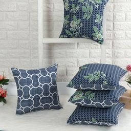 IVAZA Blue & Green Set of 5 Floral Square Cushion Covers-picture-46