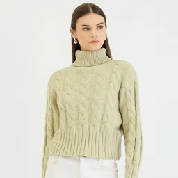 CENTRESTAGE Women Turtle Neck Cable Knit Pullover-image-19
