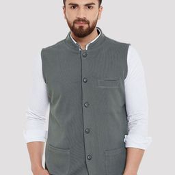 Hypernation Men Textured Pure Cotton Nehru Jacket-picture-24