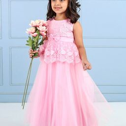 Mark and Mia Girl Self Design Round Neck Maxi Dress-image-16