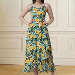 Popwings Women Floral Print Shoulder Straps Fit & Flare Dress-image-50
