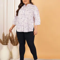 Indietoga Women Plus Size Printed Cotton Shirt Style Longline Top image 2