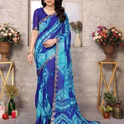 Nirmohi Fashion Tie and Dye Printed Mirror Work Pure Georgette Saree-picture-30