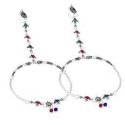 VOJ Set Of 2 Silver-Plated Stainless Steel Artificial Stones Studded Anklet image 5