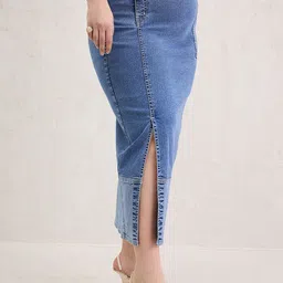 SASSAFRAS Curve Colourblocked Side Slit Straight Midi Skirt image 3