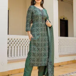 KALINI Women Ethnic Motifs Printed Regular Kurta with Trousers & Dupatta image 4