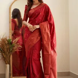 Yanthistore Woven Design Zari Silk Blend Handloom Banarasi Saree-picture-13