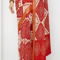 yashvi fab Bandhani Pure Cotton Handloom Block Print Saree image 3