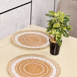 Saral Home 2 Pcs Beige & White Textured Cotton Table Placemats image 1