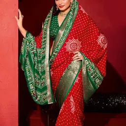 TIRA Bandhani Printed Zari Saree image 4