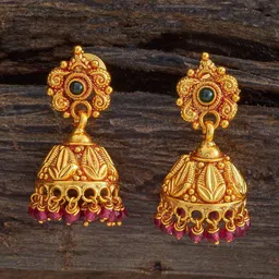 Kushal's Fashion Jewellery 92.5 Pure Silver Gold Plated Dome Shaped Temple Jhumkas image 1
