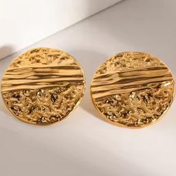 VAGHBHATT Gold Textured Round Statement Stud Earrings-picture-3
