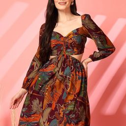 aayu Women Print Puff Sleeve Fit & Flare Cut-Outs Dress-picture-12