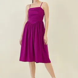 aayu Women Shoulder Straps Pleated Fit & Flare Smocked Midi Dress-picture-10