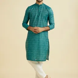 Manyavar Floral Woven Design Mandarin Collar Thread Work Straight Kurta And Pyjamas-picture-27