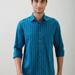 ColorPlus Men Comfort Fit Vertical Striped Spread Collar Cotton Casual Shirt-picture-14