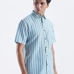 TURMS Men Stain And Water Repellent Anti Odor Button Down Collar Kansas Linen Stripe Shirt image 2