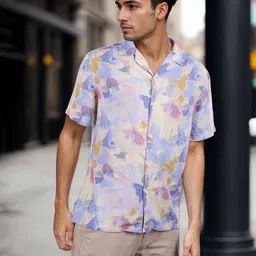 Celio Men Classic Cuban Collar Abstract Printed Casual Shirt image 1